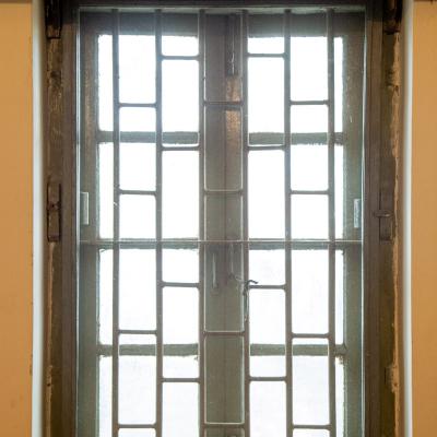 Wooden Casement Windows With Grill And Wooden Curtain Holder